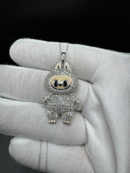 18” Chain & 2.5” Silver Peach Monster 2.5ctw VS/VVS Lab Diamond Pendant 3mm Bail 8.6g