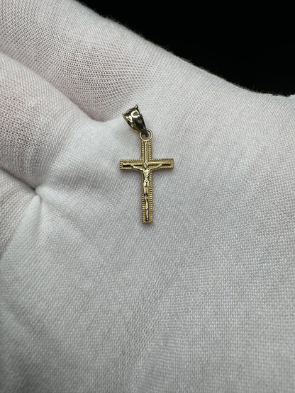 3/4” 14k Yellow Gold Square Crucifix 3.5mm Bail .8g