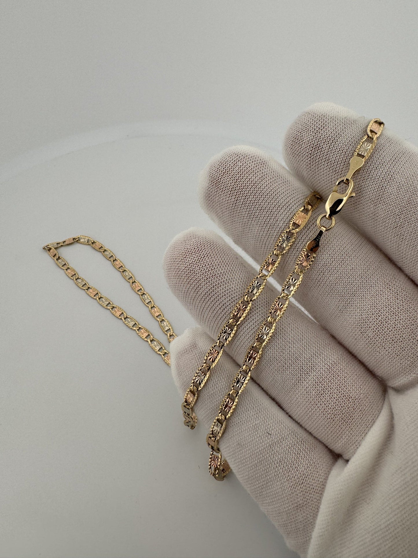 18” 14k Tri-color Diamond Cut Valentino Link 3mm 7.1g