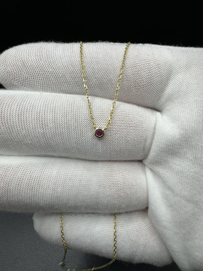 16-18” 10k Yellow Gold Chain & Natural Ruby Solitaire Pendant GSI Certified 1.55g