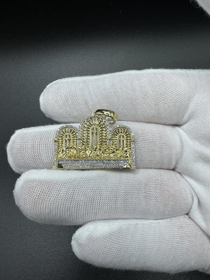 1.25” 10k Yellow Gold est 3/4ctw Natural Diamond Last Supper Pendant 6mm Bail 6.62g