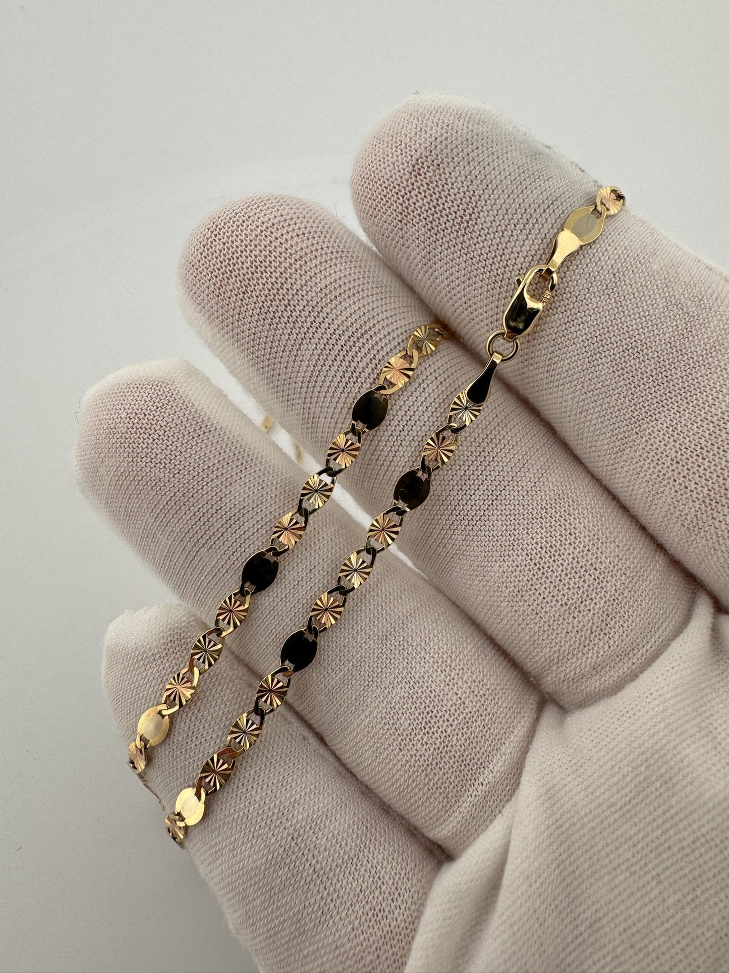 16” 14k Gold Tri-color Fancy Valentino Link 3mm 3.93g
