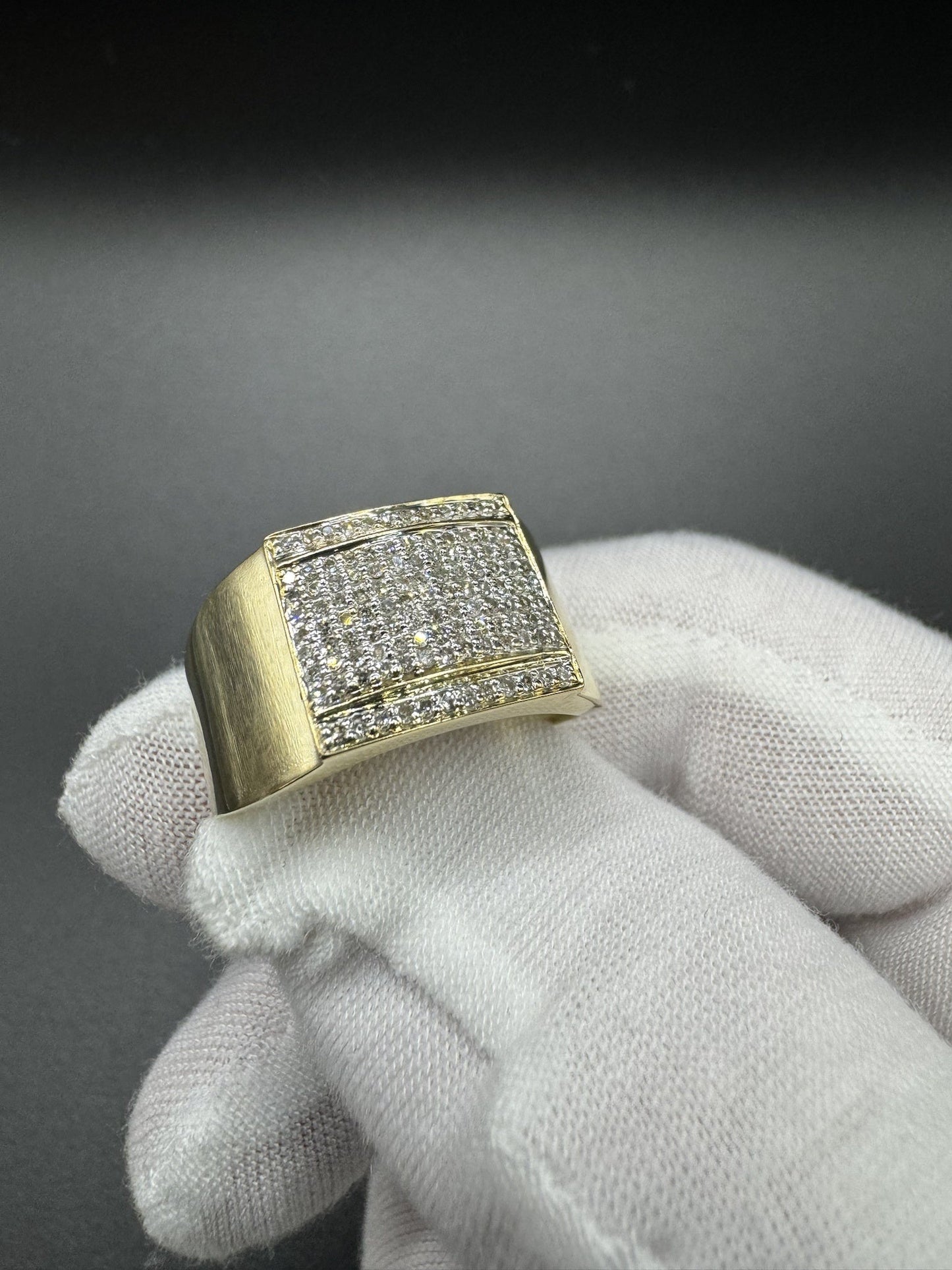Size 10 10k Yellow Gold 12mm Square Top est 1/2ctw Natural Diamond Ring 6.2g