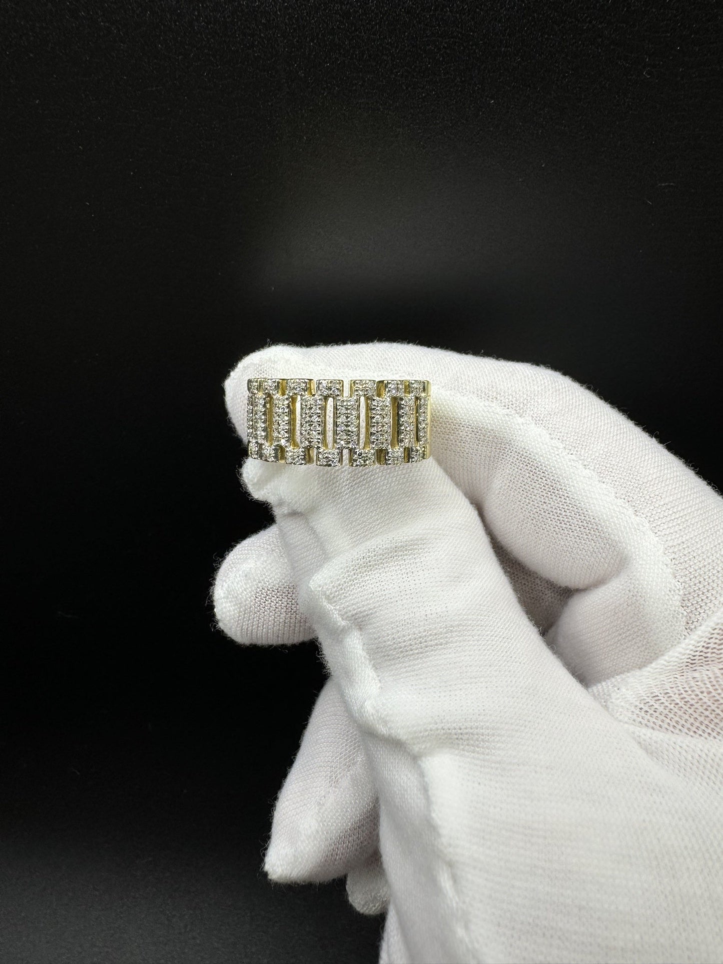 Size 10 10k Yellow Gold Rollie Link Ring est 3/4ctw Natural Diamond 6.22g