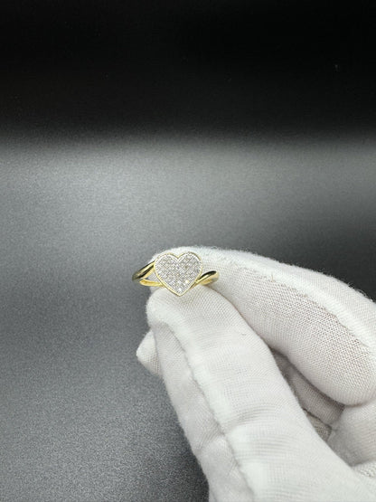 Size 7 10k Yellow Gold Iced Out Heart Ring with Natural Diamonds 1.7g