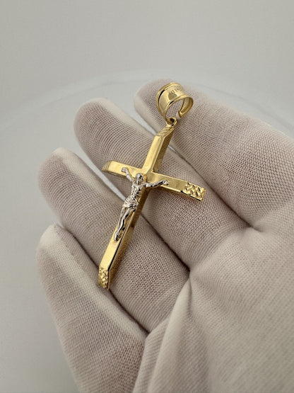 2.5” x 1.5” 14k Yellow Gold 3D Crucifix 8mm Bail 3.6g