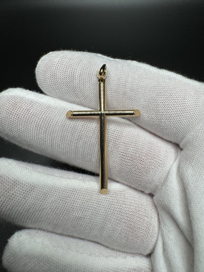 2” 14k Yellow Gold Thin Round Cross 2.7mm Bail 2.6g
