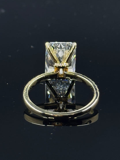14k Yellow Gold Radiant Diamond Engagement Ring – 5.08ct F VS1 Hidden Halo, Size 7