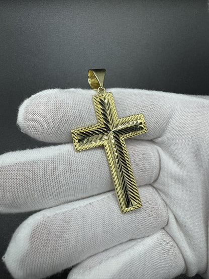 2.5” 14k Yellow Gold Diamond Cut Square Cross 7mm Bail 7.05g