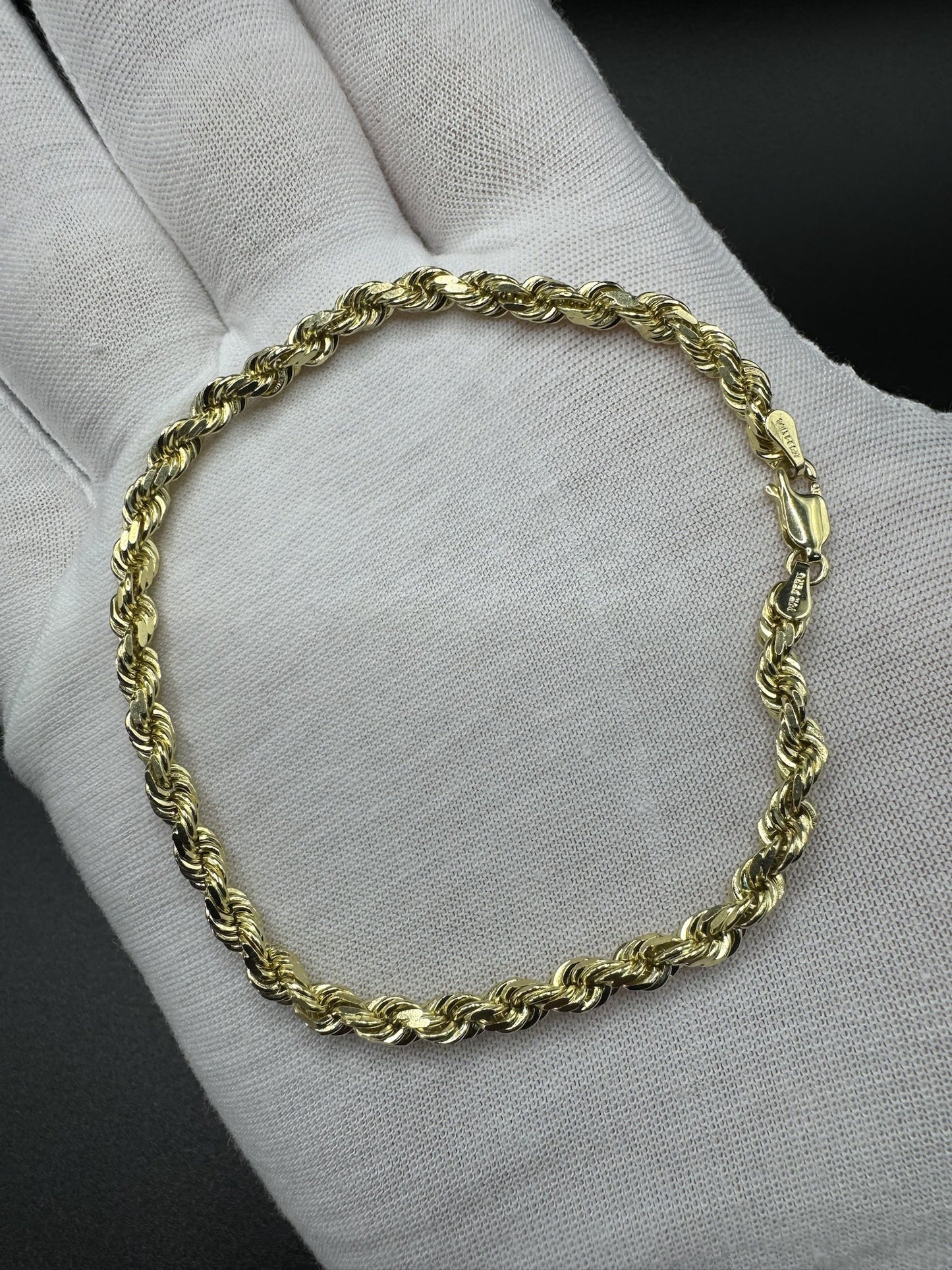 8” 14k Yellow Gold Rope Bracelet 3.6mm 12.14g