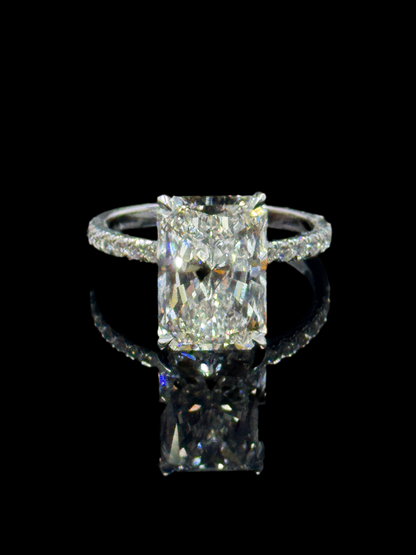14k White Gold Radiant Diamond Engagement Ring – 5.08ct F VS1 Hidden Halo, Size 7