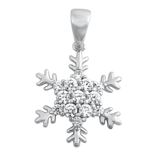 Sterling Silver Cluster Snowflake Pendant Snow Winter Ice Elegant Charm Clear CZ