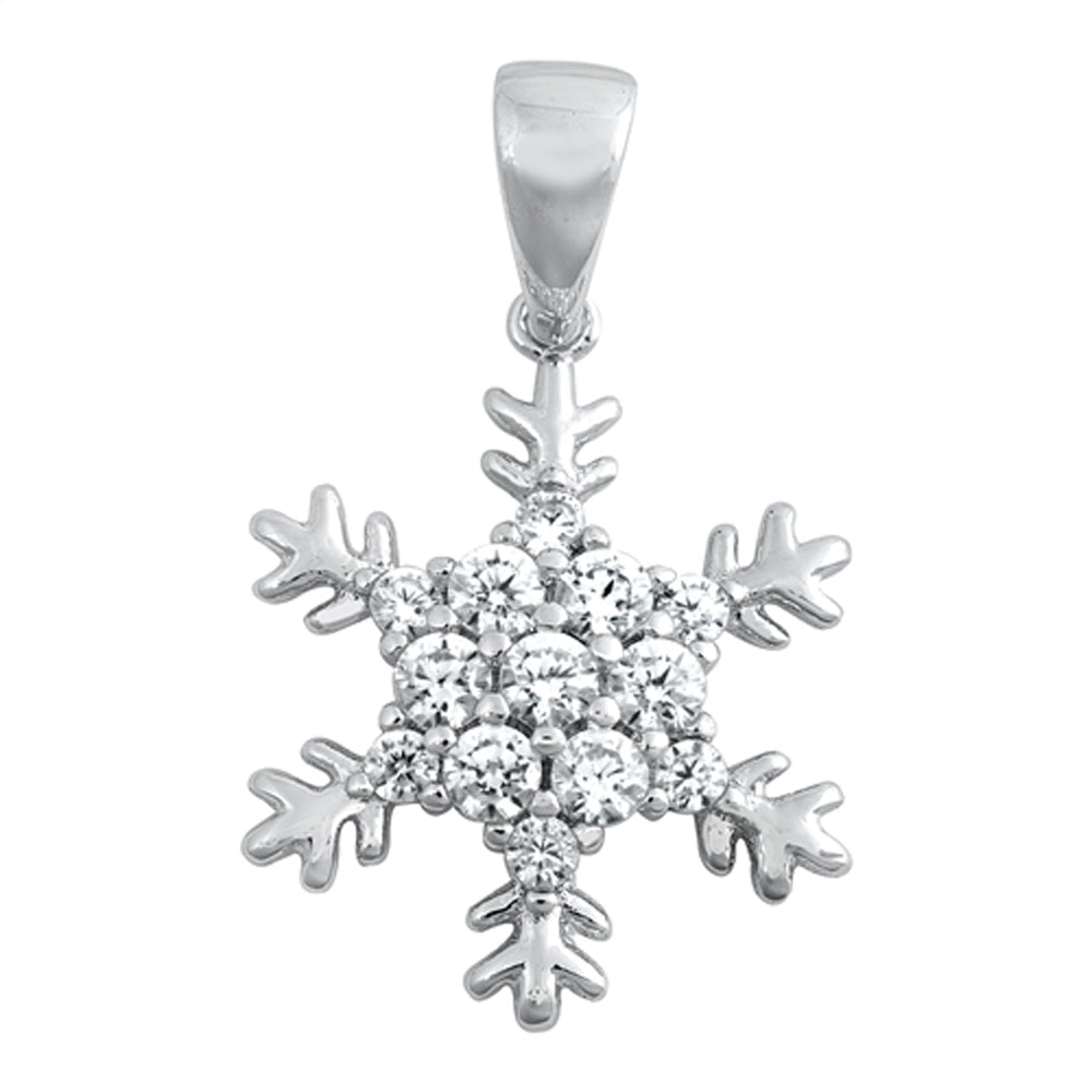 Sterling Silver Cluster Snowflake Pendant Snow Winter Ice Elegant Charm Clear CZ