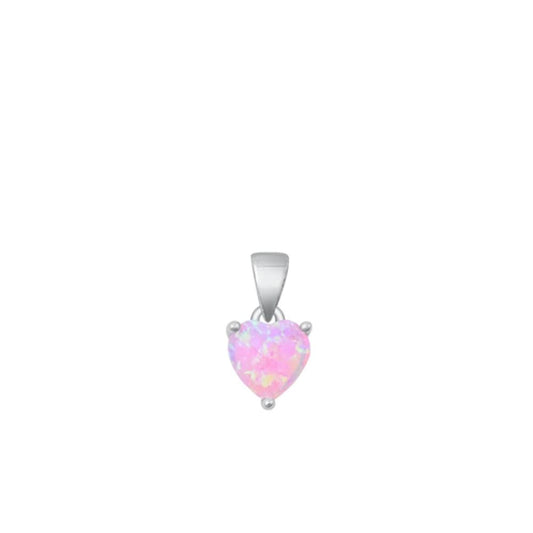 Sterling Silver Unique Pink Lab Opal Heart Solitaire Pendant Charm .925 New