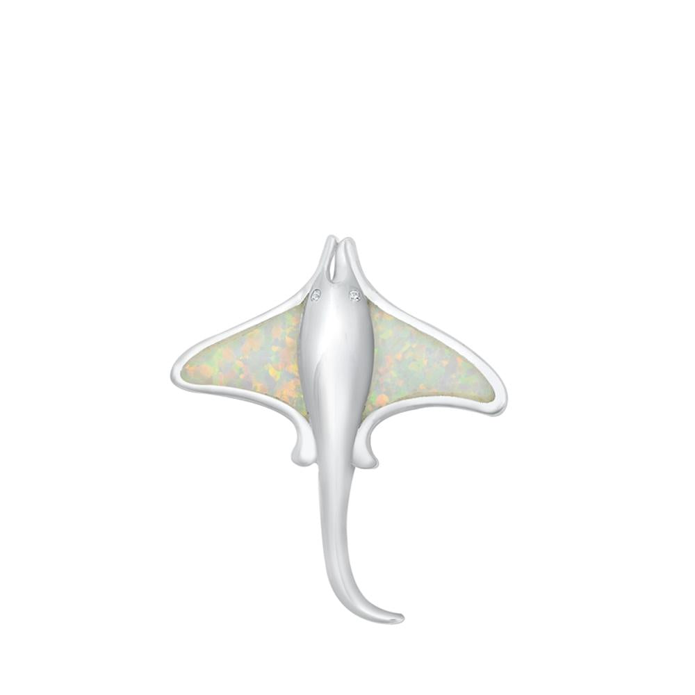 Sterling Silver Fashion White Synthetic Opal Manta Ray Pendant Beach Sea Charm