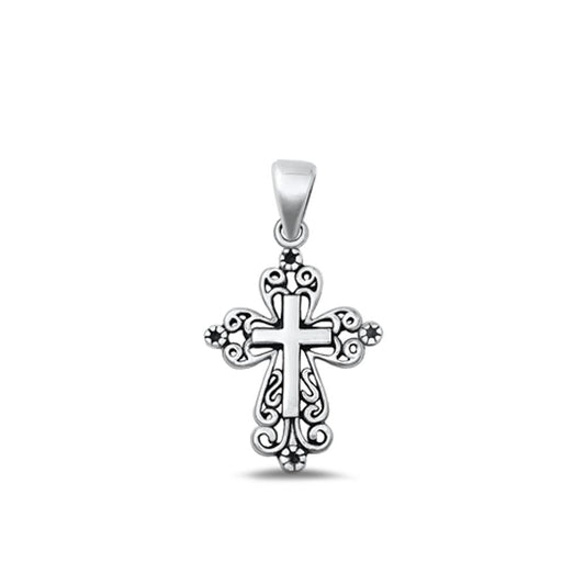 Victorian Style Filigree Cross Pendant .925 Sterling Silver Ornate Scroll Charm