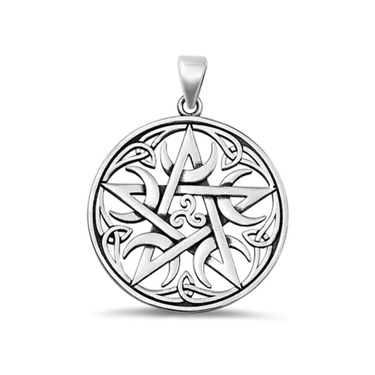 Sterling Silver Cute Moon Pentagram Triskelion Pendant Celtic Charm .925 New