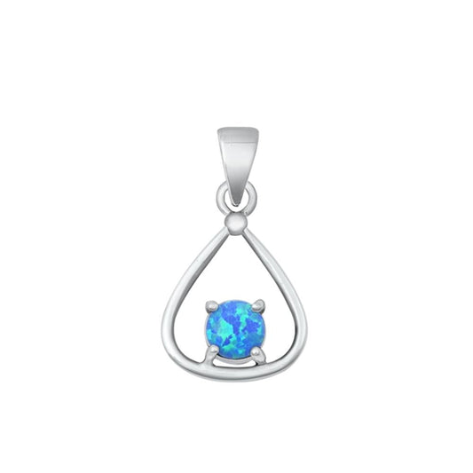 Sterling Silver Fashion Blue Synthetic Opal Pendant Polished Charm 925 New