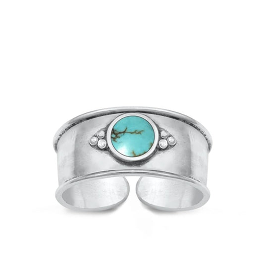 Sterling Silver Polished Turquoise Toe Midi Bali Adjustable Ring .925 New Band